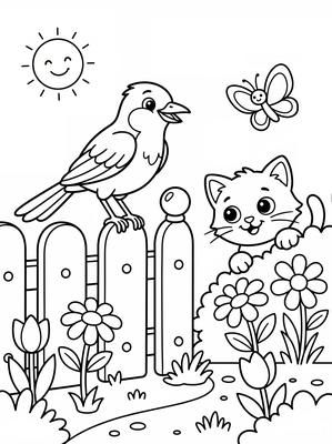 Black and white coloring page: Fence Song