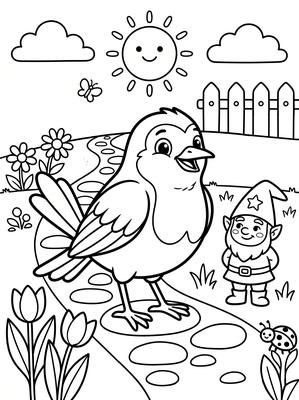 Black and white coloring page: Gnome Watch