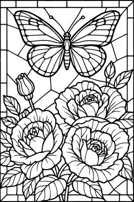 Black and white sample: Butterfly Blooming Roses