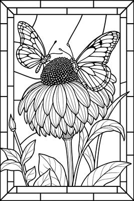 Black and white sample: Butterfly Duo on Coneflower