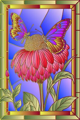 Colored preview: Butterfly Duo on Coneflower