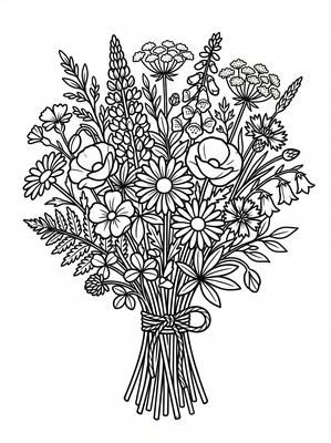 Black and white coloring page: Wild Bouquet