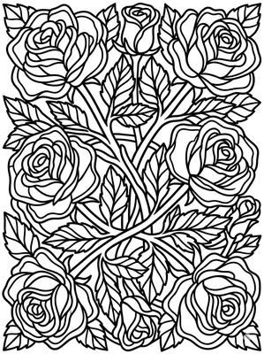 Black and white coloring page: Rose Leaves