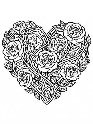 Black and white coloring page: Rose Heart