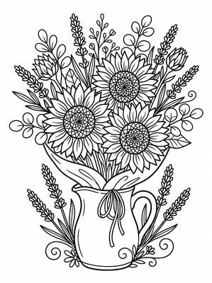 Black and white coloring page: Country Bouquet