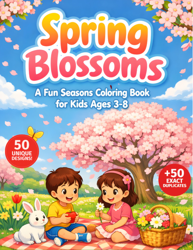 Spring Blossoms: A Fun Seasons Coloring Book for Kids Ages 3–8 cover