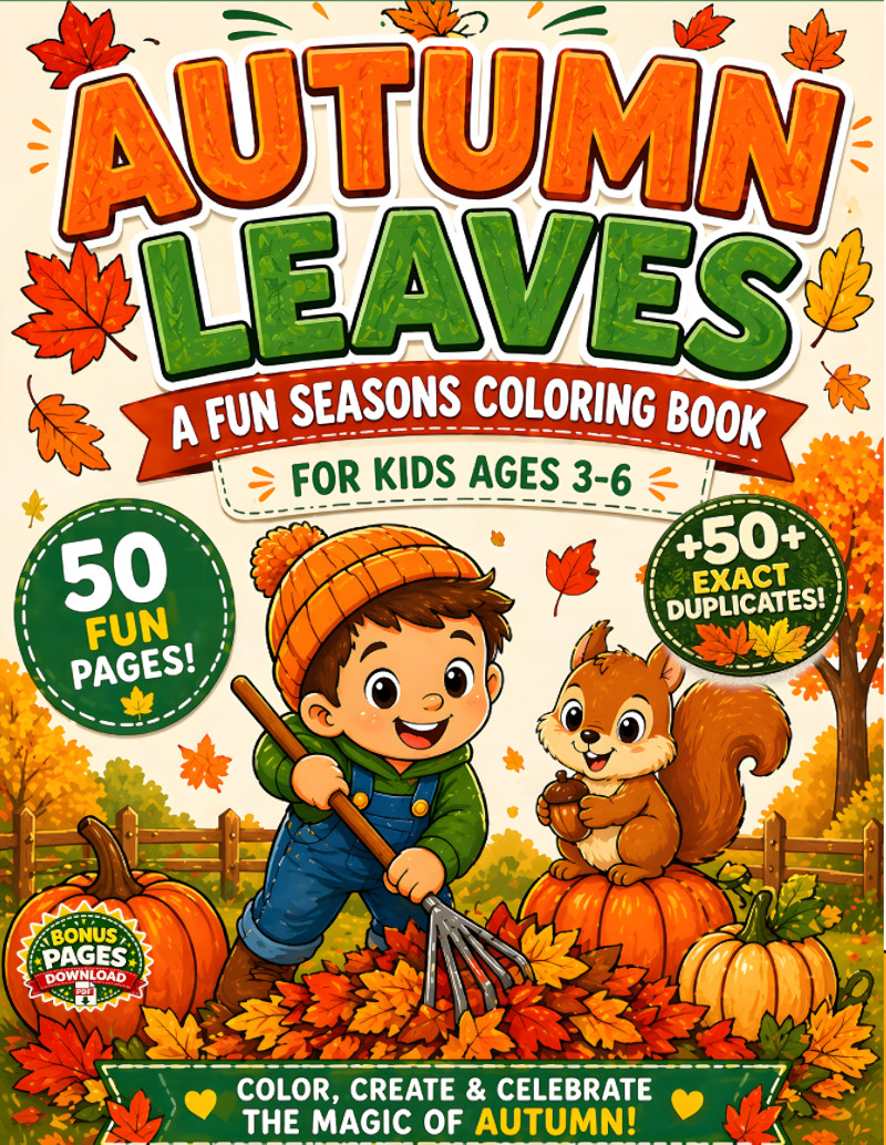 Autumn Leaves: A Fun Fall Coloring Book for Kids Ages 3–7 cover