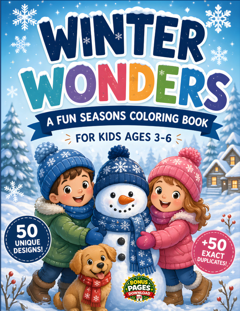 Winter Wonders: A Cozy Winter Coloring Book for Kids Ages 3–7 cover