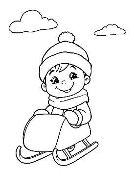 Black and white coloring page: Sled Pull