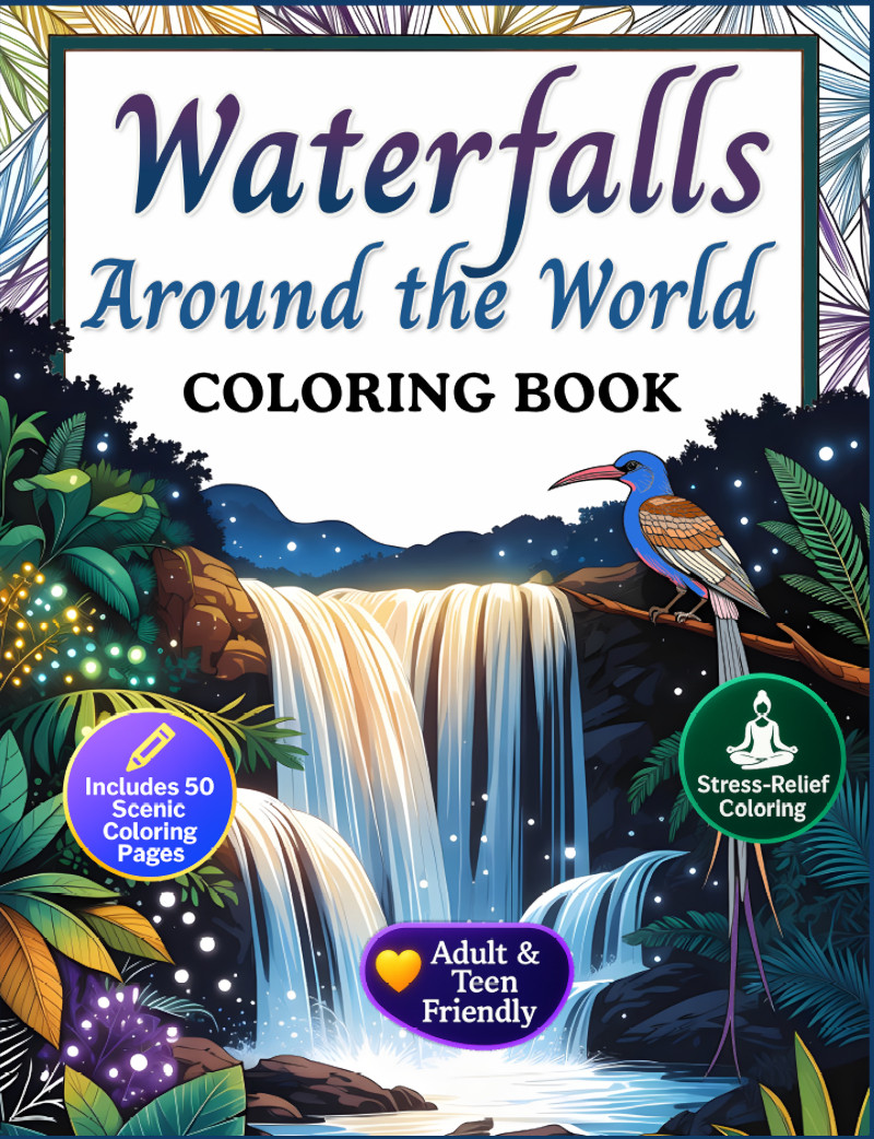 Waterfalls Around the World Coloring Book cover