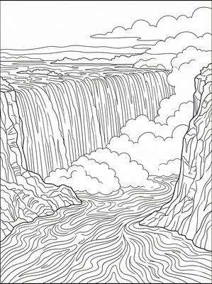 Black and white coloring page: Victoria Falls, Zimbabwe/Zambia