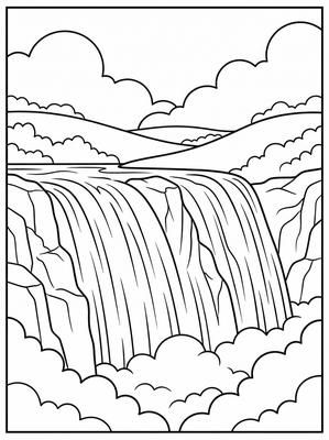 Black and white coloring page: Blue Nile Falls, Ethiopia