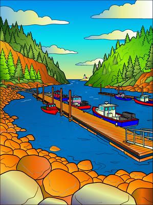 Colored preview: Northeast Harbor Marina, Maine, USA