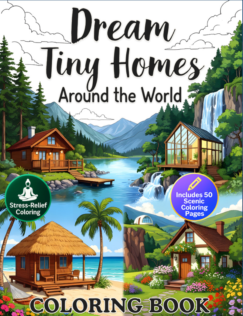 Dream Tiny Homes Around the World Coloring Book cover
