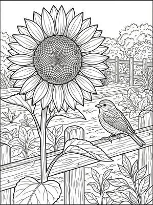 Black and white coloring page: Sunflower
