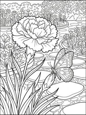 Black and white coloring page: Carnation