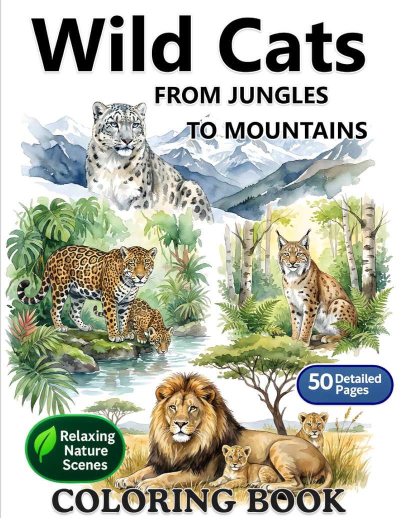 Wild Cats from Jungles to Mountains Coloring Book cover