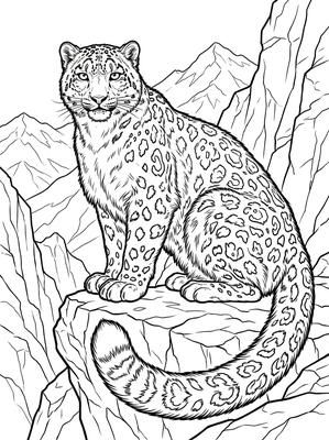 Black and white coloring page: Snow Leopard