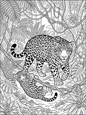 Black and white coloring page: Rainforest Jaguar