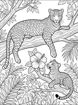 Black and white coloring page: Tree Leopard