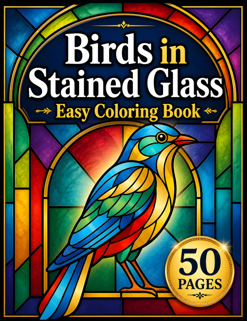 Birds in Stained Glass Easy Coloring Book cover