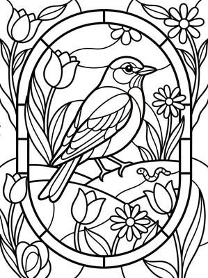 Black and white coloring page: Spring Robin