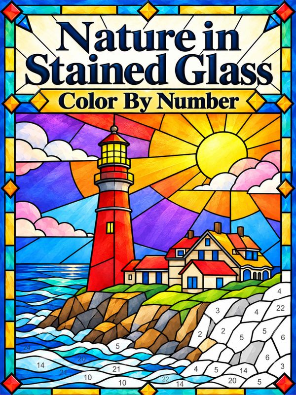 Nature in Stained Glass Color By Number Book cover