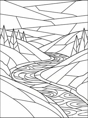 Black and white coloring page: River Hills