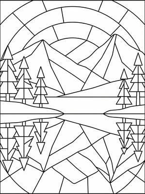 Black and white coloring page: Mountain Lake