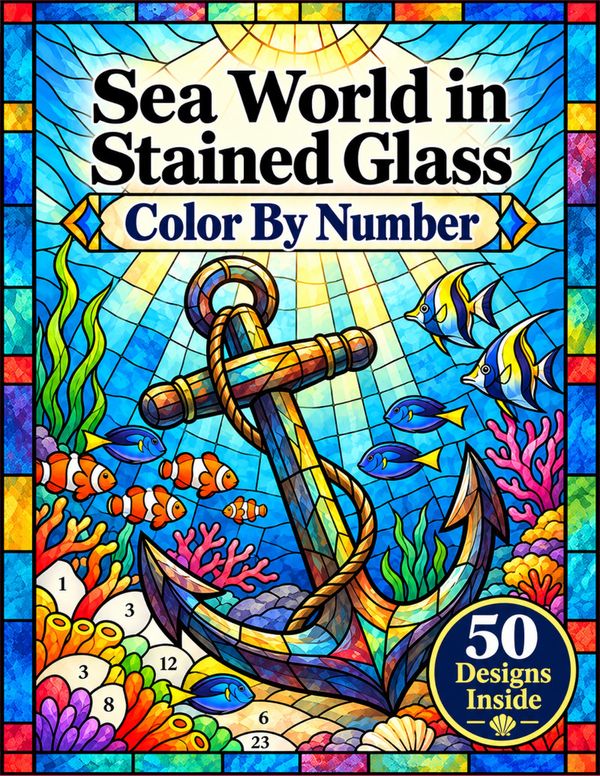 Sea World in Stained Glass Color By Number Book cover