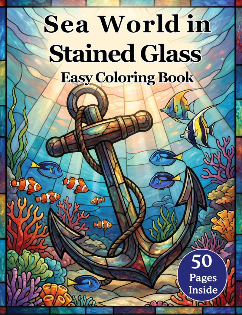 Sea World in Stained Glass Easy Coloring Book cover
