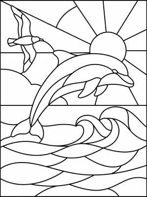 Black and white coloring page: Dolphin Leap