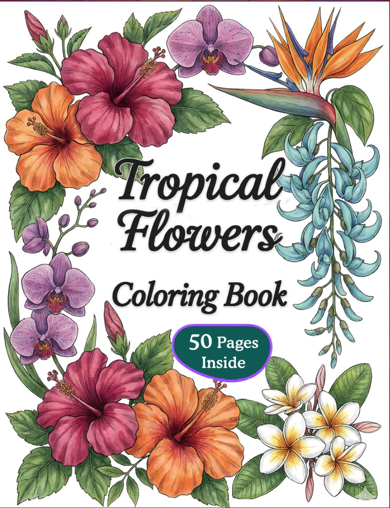 Tropical Flowers Coloring Book cover