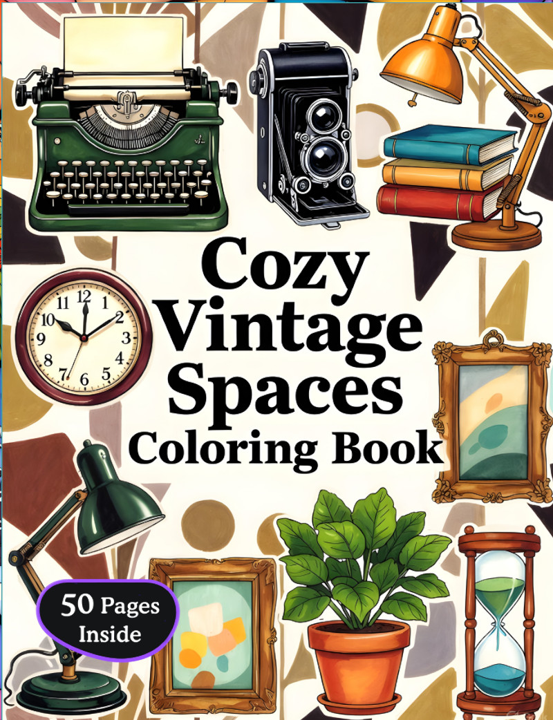 Cozy Vintage Spaces Coloring Book cover
