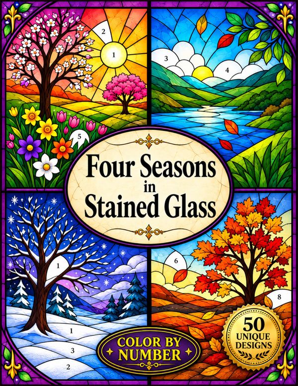 Four Seasons in Stained Glass Color By Number Book cover