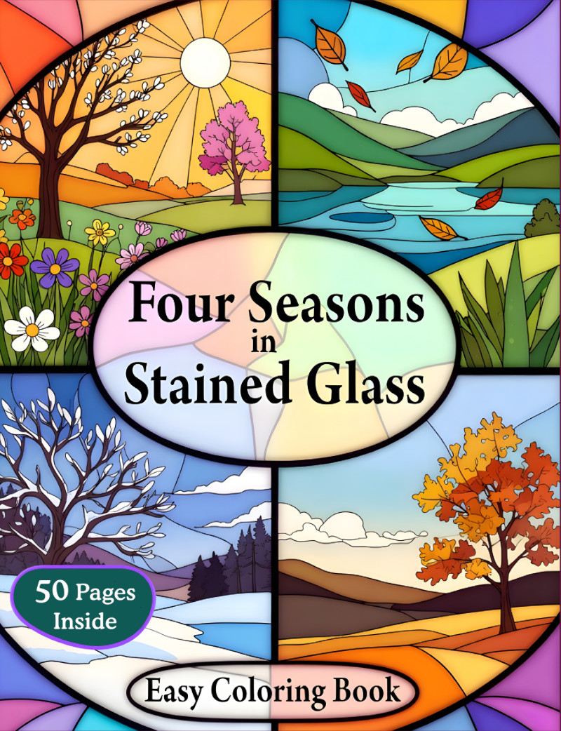 Four Seasons in Stained Glass Easy Coloring Book cover
