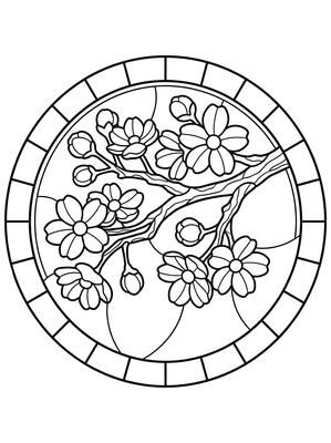 Black and white coloring page: Blossoms