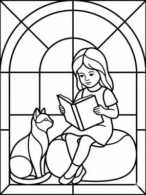 Black and white coloring page: Story Time