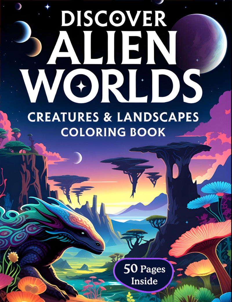 Discover Alien Worlds: Creatures & Landscapes Coloring Book cover