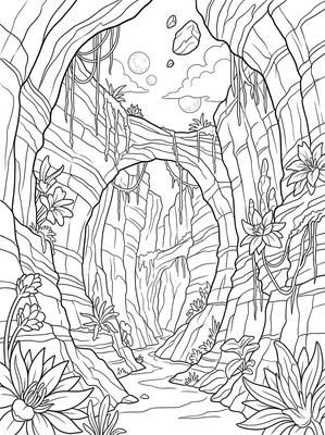 Black and white coloring page: Crimson Canyon