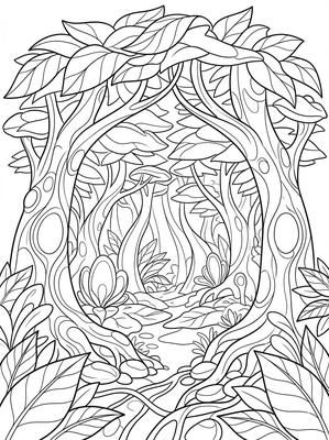 Black and white coloring page: Luminous Forest