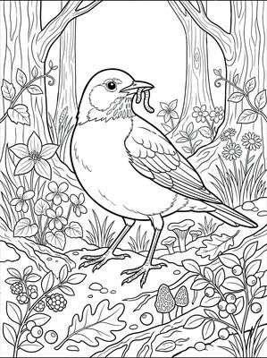Black and white coloring page: American Robin