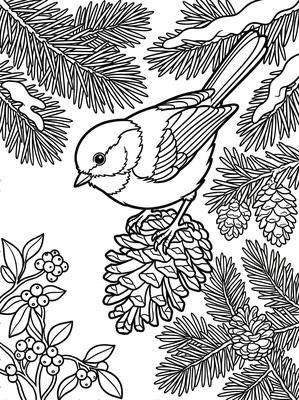 Black and white coloring page: Black-capped Chickadee