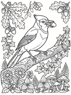Black and white coloring page: Blue Jay