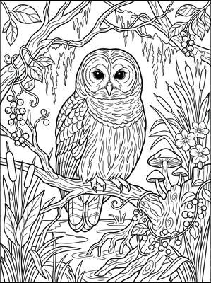 Black and white coloring page: Barred Owl