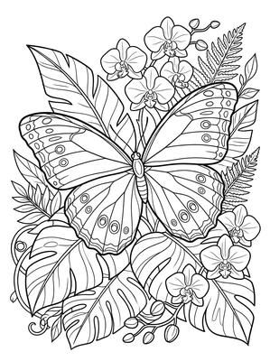 Black and white coloring page: Blue Morpho
