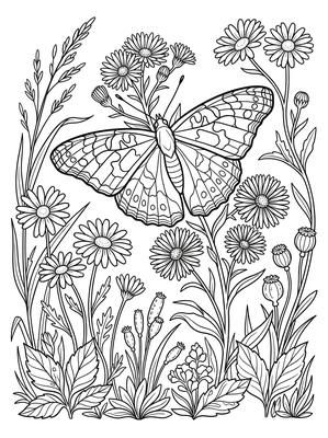Black and white coloring page: Painted Lady