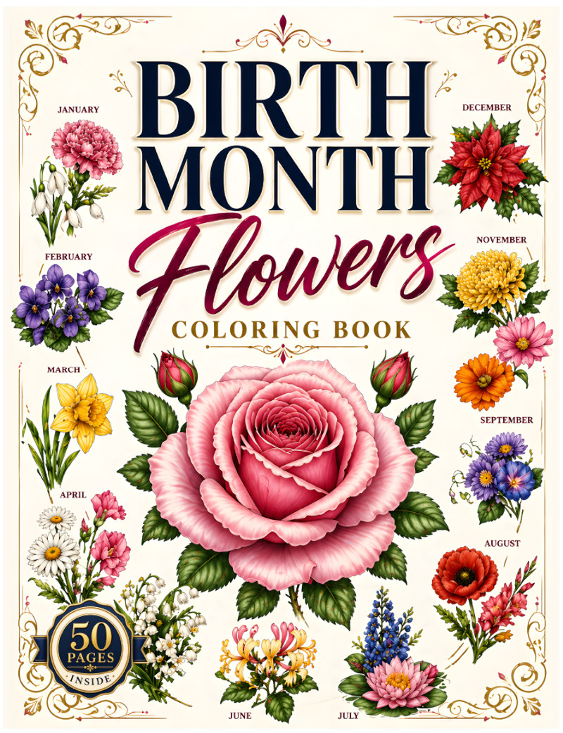 Birth Month Flowers Coloring Book cover