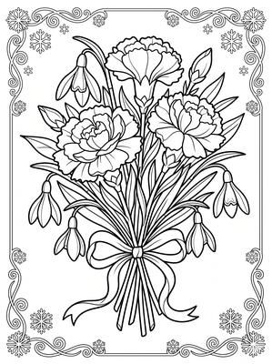 Black and white coloring page: Winter Bouquet