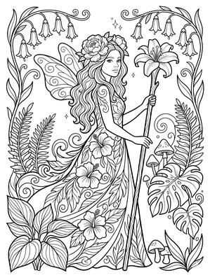 Black and white coloring page: Flower Princess
